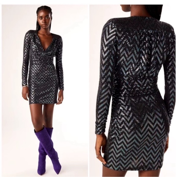 ba&sh Dresses & Skirts - ba&sh Black and Silver Sequin Long Sleeve Dress